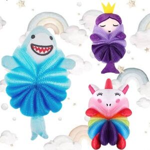 Kids Loofah Shark Mermaid Unicorn Gentle Exfoliating Reusable Bath Sponge